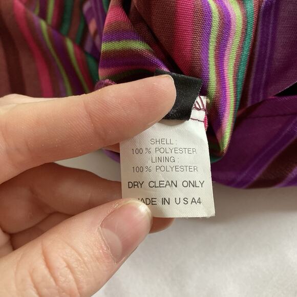 Vintage Helen Wang Women's Purple Red Stripe Midi V Neck Dress Size M Mod Groovy - Picture 7 of 12